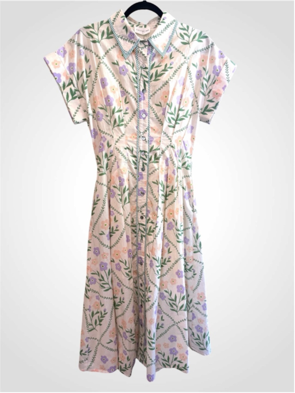 Entro Floral Print Pleated Waist Midi Dress Size S
